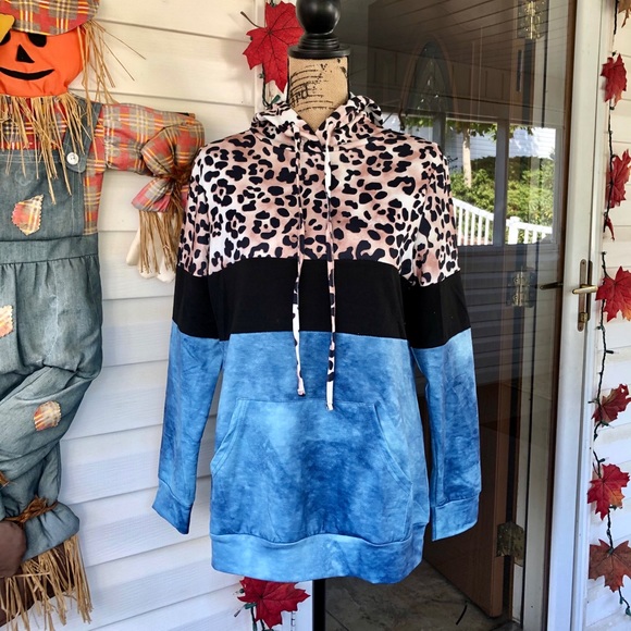 🍃LAST 1 Md💕NWT Colorblock Leopard Print Hoodie💕 - Picture 6 of 16